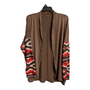 Boutique Brand Women’s Plus Size Open Front Cardigan w/ Tribal Print Sleeves  3x